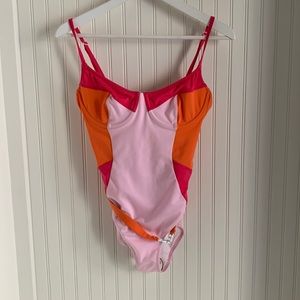 NWT Anthropologie Solid Strip One Piece colour block swimsuit